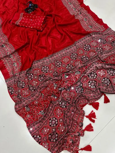 Rich Red Viscous Silk Saree
